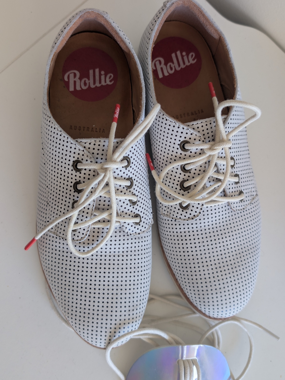 2 Pairs Australian Brand Rollie Zebra-Accent Lace-Up Flats in Black and White - Picture 11 of 12